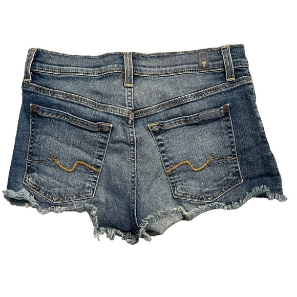 7 For All‎ Mankind  Denim Cutoff Shorty Shorts Size 27 fringe medium wash - Picture 2 of 5